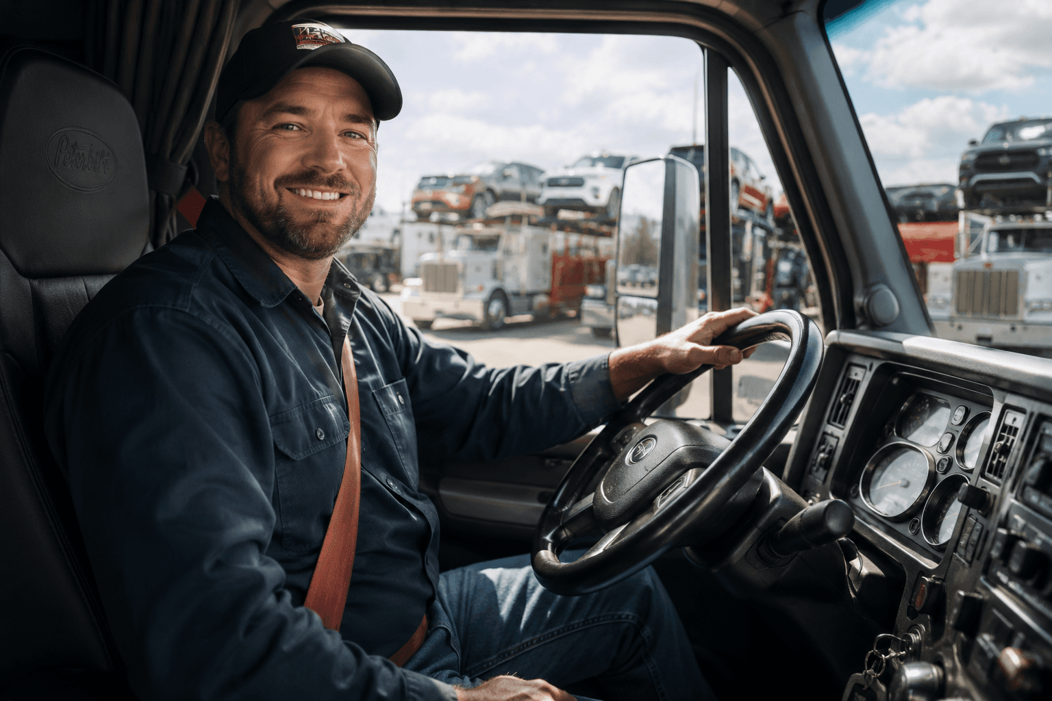 Great West Auto driver in cab at the terminal
